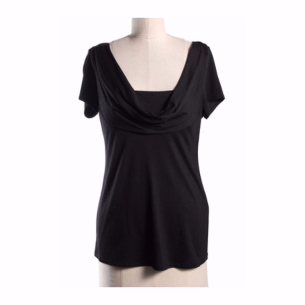 Classic Trina Turk cowl neck tee in Black/Size P